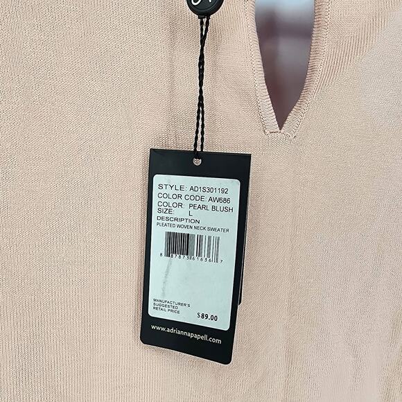 Adrianna Papell Blush Ruffle Neck Pleated Sleeve Sweater Women’s Size Large - Picture 6 of 9